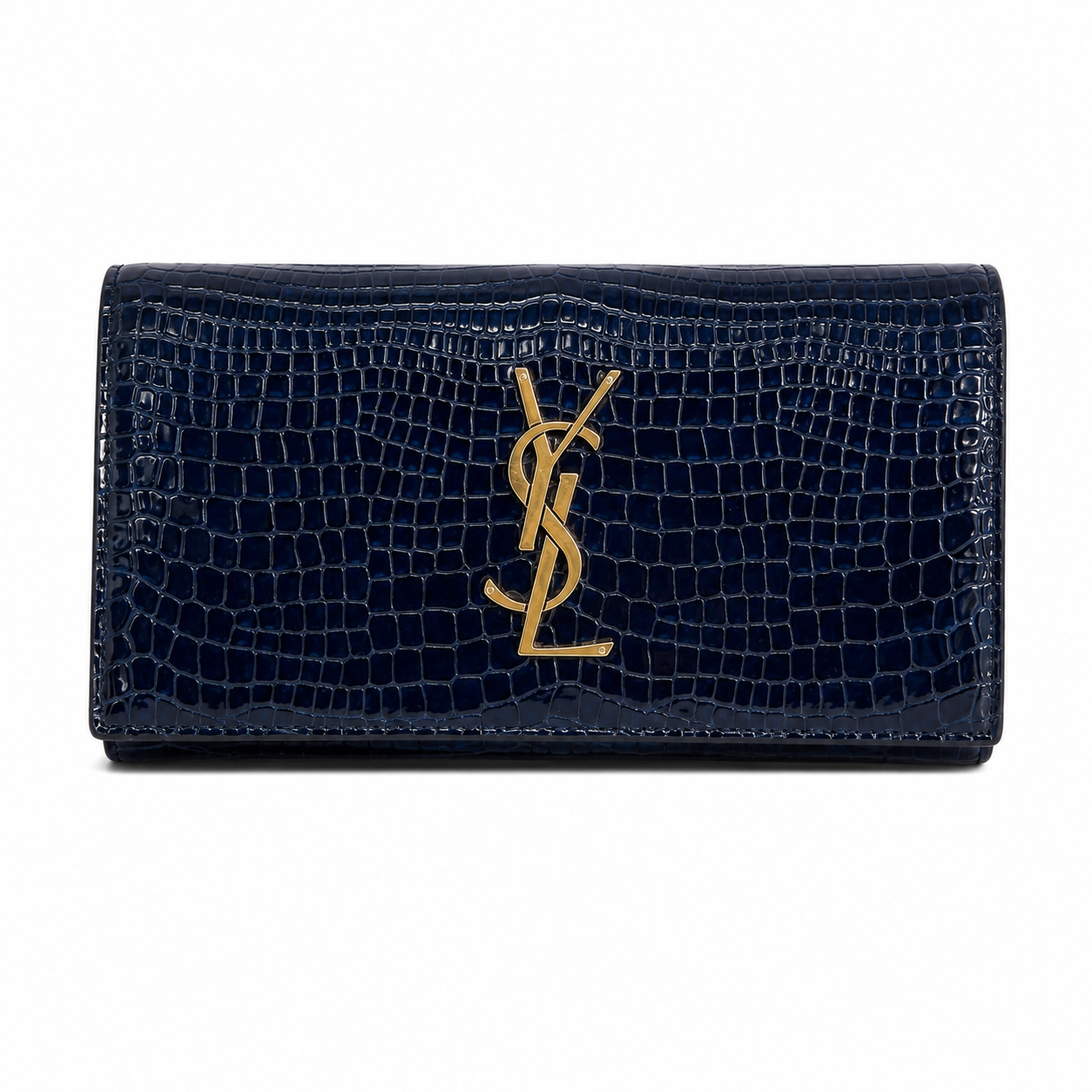 Yves Saint Laurent Portafoglio Continental Monogram Croc-Embossed