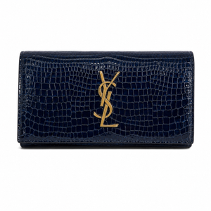 Yves Saint Laurent Portafoglio Continental Monogram Croc-Embossed