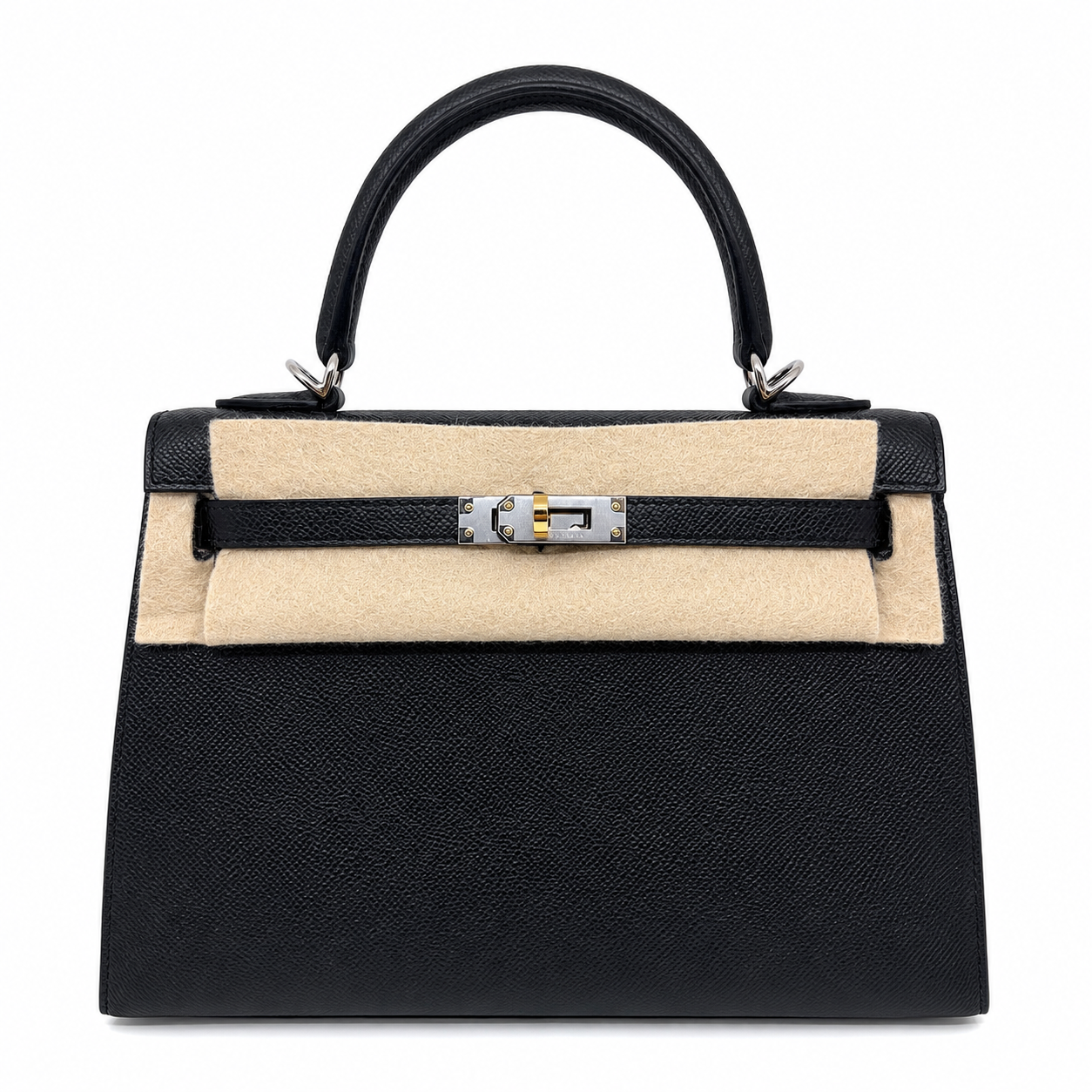 Hermès Kelly 25 Nera Hardware Oro e Argento