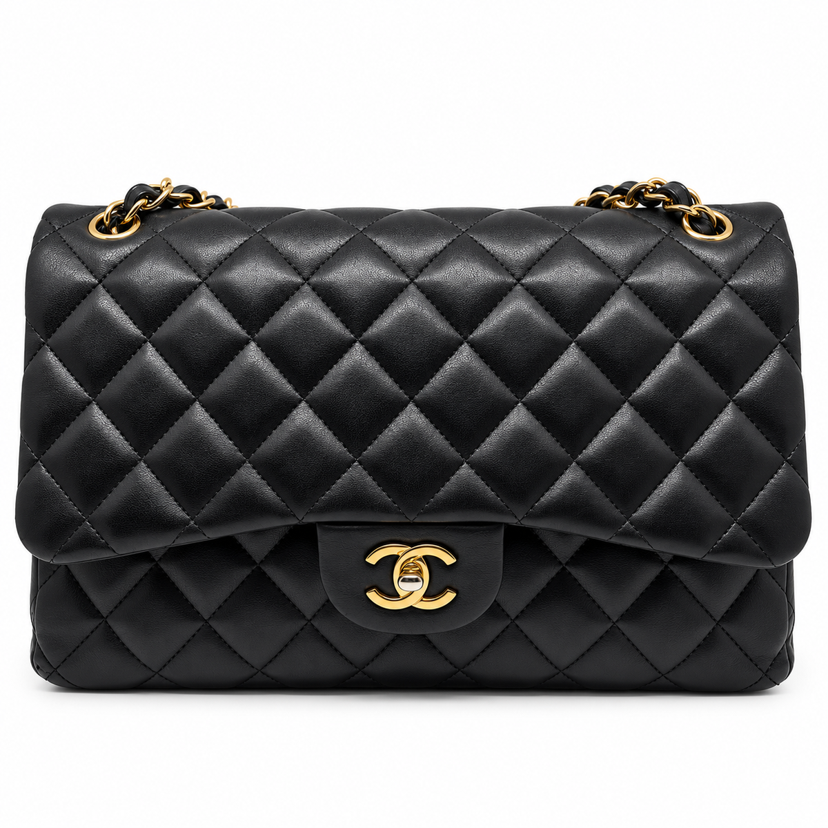 Chanel classic double flap Jumbo in pelle di agnello nera