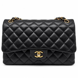 Chanel classic double flap Jumbo in pelle di agnello nera