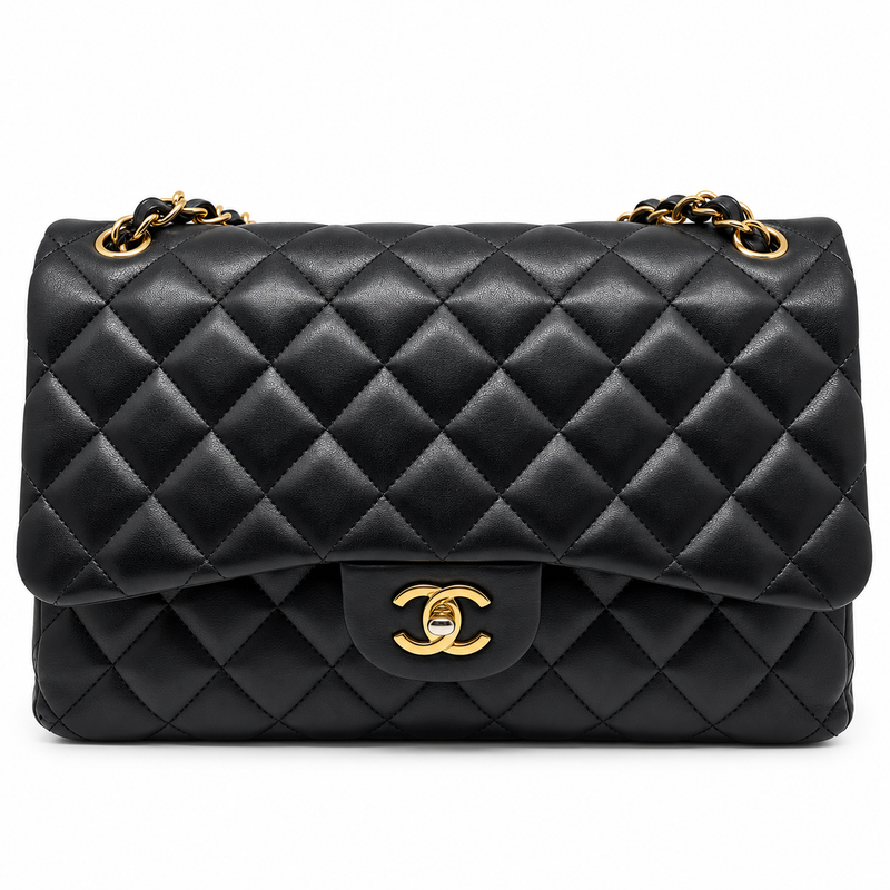 Chanel classic double flap Jumbo in pelle di agnello nera