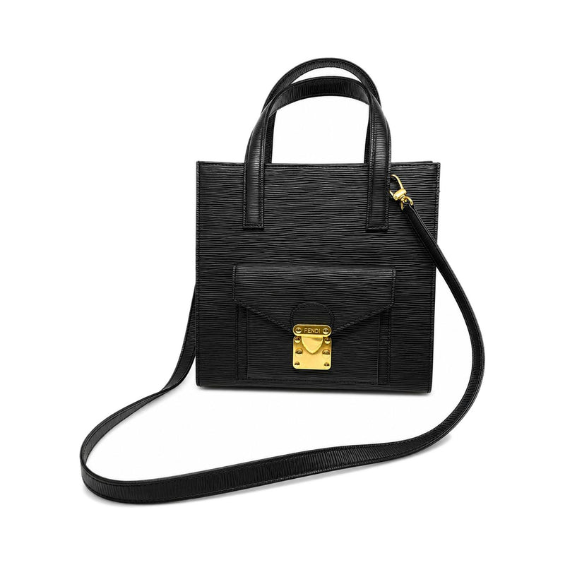 Fendi Tote Bag Pelle Nera Texturizzata Hardware Gold
